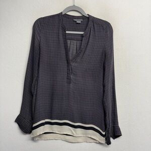 Vince Silk Long Sleeve Blouse M Black White